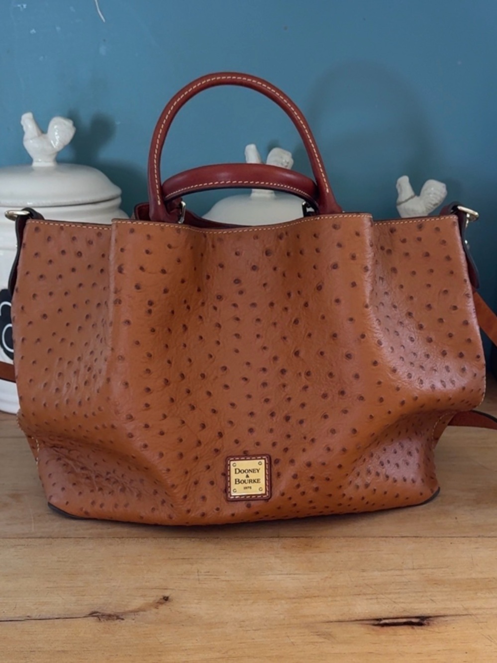 Dooney & Bourke Cognac Ostrich-Embossed Leather Satchel